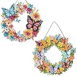 Fokenzary 大人向けダイヤモンドアートキット 5D ダイヤモンドペインティングペンダントキット、バタフライガーランド DIY 特別ジェムペインティング ハンギングサイン（24*24cm*2個）