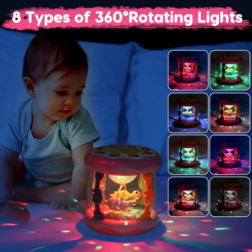 Tsomtto 855-191C Baby Musical Light Up Toys Ocean Projector Rotating Tummy Time Infant Learning Crawling Pink Toys Babies Boys Girls 1 2 3 Year Old Birthday Baby Gifts thumb #4