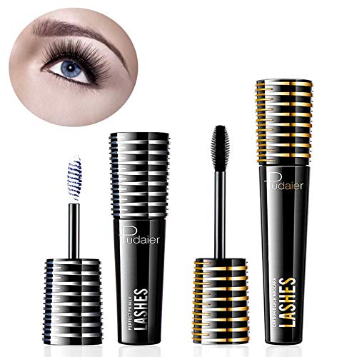 SUMEITANG 2 Pcs Mascara Set, White Mascara Primer With Carbon Black Mascara to Extend Eyelash Length and Volume Create Longer & Thicker Eyelashes Waterproof Smudge-proof