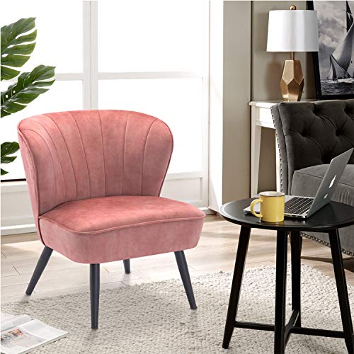 Duhome Living Room Chair Armless Slipper Accent Chair Sofa Chair Reading Chair Upholstered Velvet Fabric for Bedroom Pink