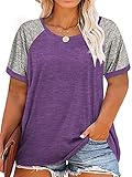 Women Plus Size Tops for Summer 4X Color Block Tunic Tee Shirts Purple 26W
