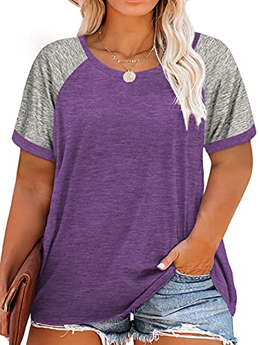 Women Plus Size Tops for Summer 4X Color Block Tunic Tee Shirts Purple 26W