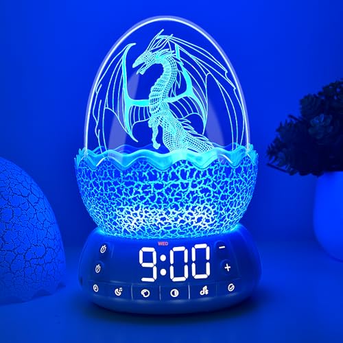 MTDYHY Unique Dragon Egg Alarm Clock/Digital Clock with Night Light/Lullaby White Noise/Bluetooth Speaker, Remote Control 16 Colors & Brightness & Volume, Cool Dragon Gift for Kids/Adult