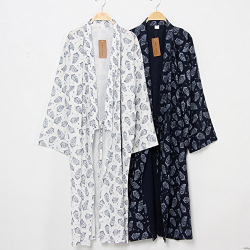 FANCY PUMPKIN Men's Yukata Robes Kimono Robe Khan Steamed Clothing Pajamas[White], Large3