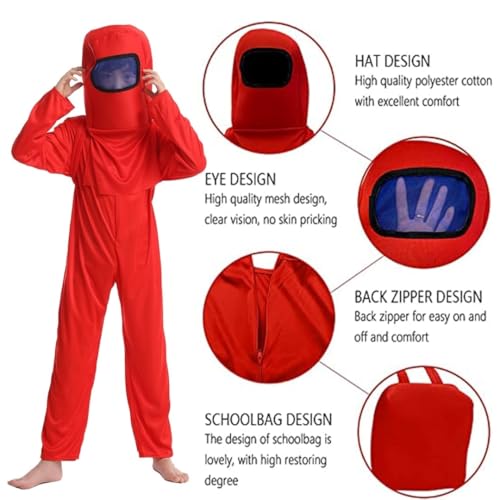 Image of WANNA PARTY WP Kids Amon Us Astronaut Costume Game Space Suit Red Blue Jumpsuit Halloween Backpack Cosplay Costumes For Boys Age 8-10 Years,Size L - Polyester
