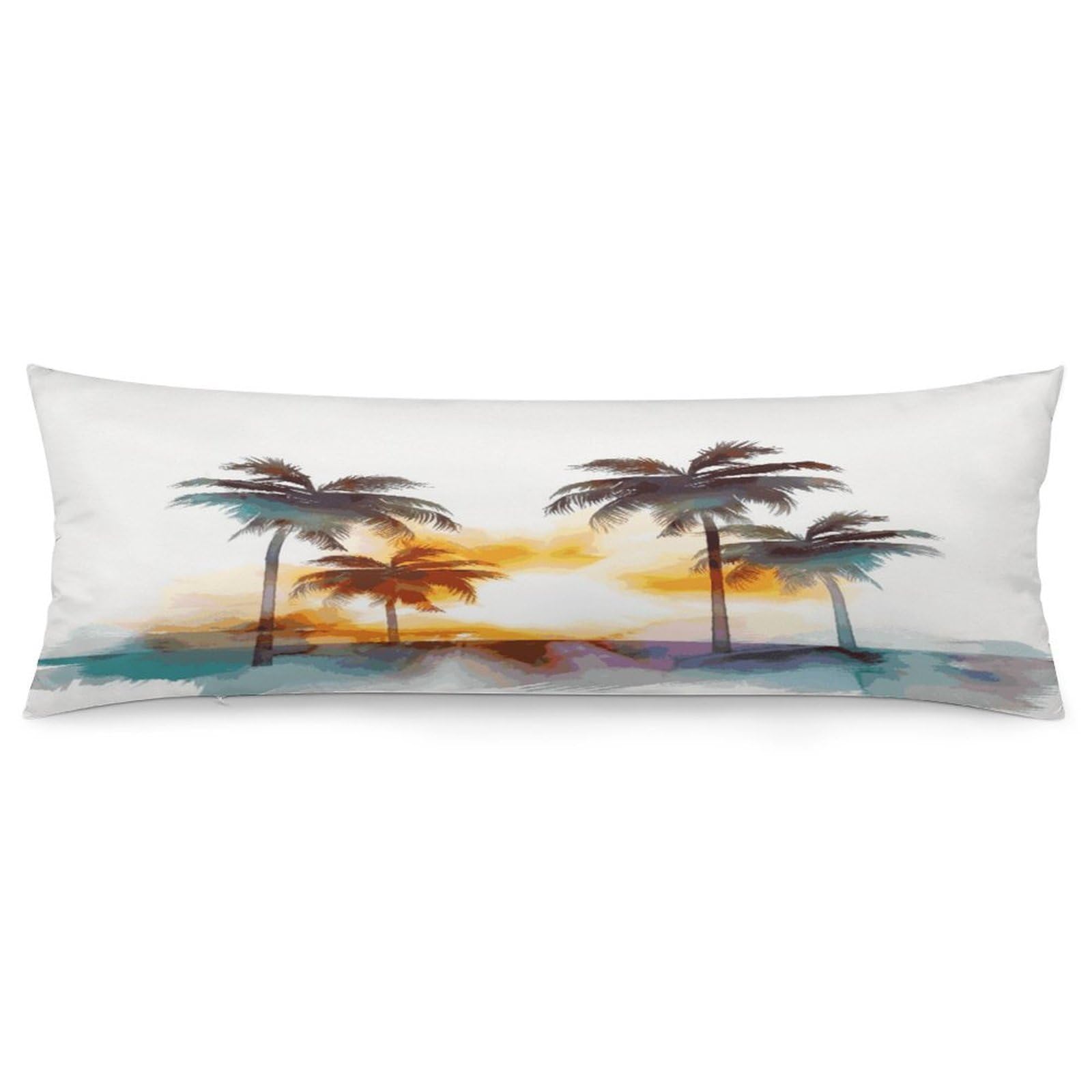 Palm Trees Sunset Pillowcase Long Body Pillow Cover Soft Decorative Body Pillow Case Breathable Large Pillowcase Cute Cozy Pillow Protector for Bed Sofa Couch Room 18.9 X 53 Inch