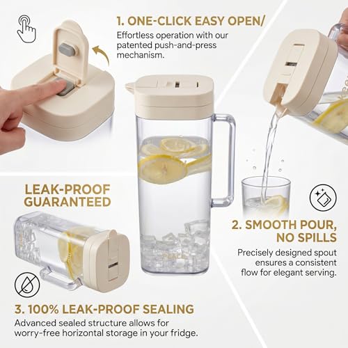 Pichet en plastique avec couvercle bouteille d'eau beige 2L pour table