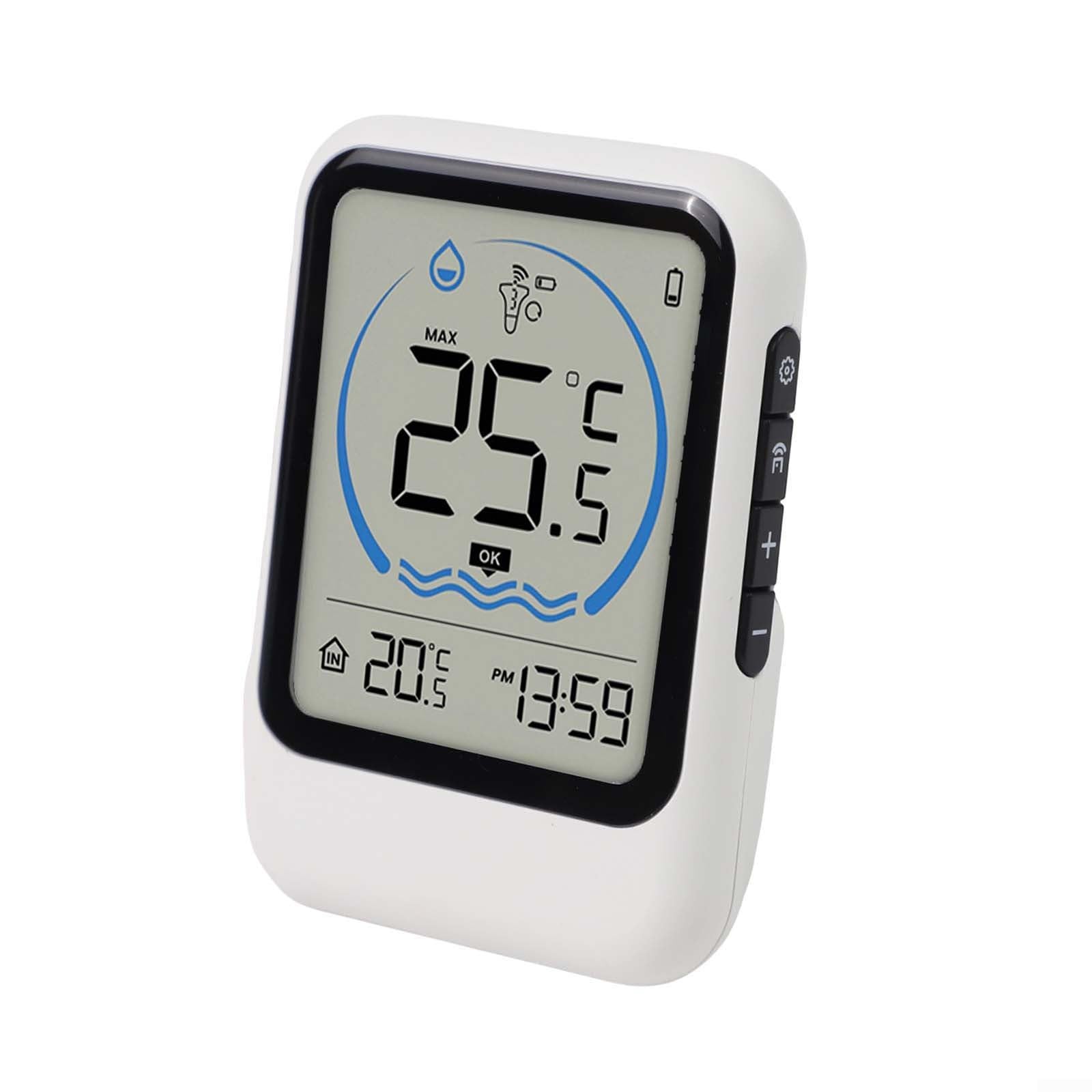Termómetro de piscina IPX7, impermeable, digital, medidor de temperatura, termómetros flotantes inalámbricos con diseño flotante y pantalla LCD transparente para piscinas enterradas, spas y