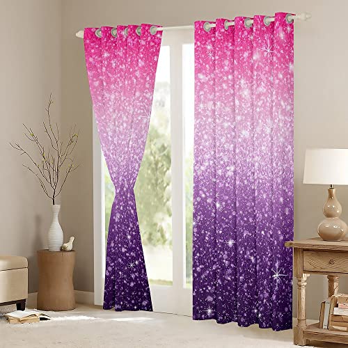 Feelyou Colorful Glitter Pink Purple Blackout Curtains(30%-50%) Magical Fantasy Curtain Darkening Window Dreapes For Bedroom Decor Fairy Dreamy Gradient Window Treatments (2 Panels, 38 X 45 Inch) #TOP2