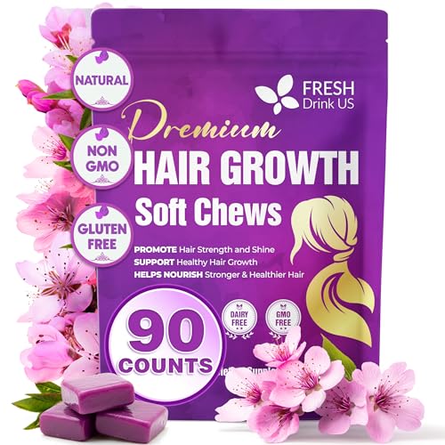 Image of FreshDrinkUS, Premium Hair Growth Soft Chews | 90 Count | Daily Beauty - Delicious Chewable Formula for Everyday Hair Routine - Non-GMO, Gluten Free, Dairy Free