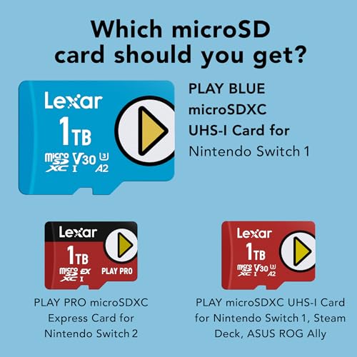 Image of Lexar 2TB Play Blue Micro SD Card, UHS-I, C10, U3, V30, A2, 4K, Up to 160MB /s microSDXC Memory Card, Expanded Storage for Nintendo-Switch 1, Gaming Devices, Smartphones, Tablets (LMSPLBL002T-BNNNU)
