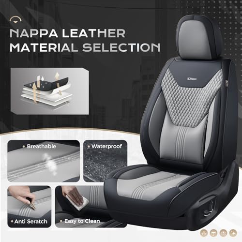 Image of Coverado Car Seat Covers Full Set, Front Seat Covers with Lumbar Support and Back Seat Cover Waterproof Leather Automotive Seat Cover, Universal Car Interior Protectors Cushion for Most Cars