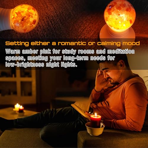 Image of Himalayan Salt Lamp LED Light Bulbs, E26 2200K Warm Amber Pink, 3W Mood Lighting Night Light, E26 G45 Salt Rock Stress Relief Bulbs for Bedroom, Decor, Sleep Light, Non-Dimmable, 2pack