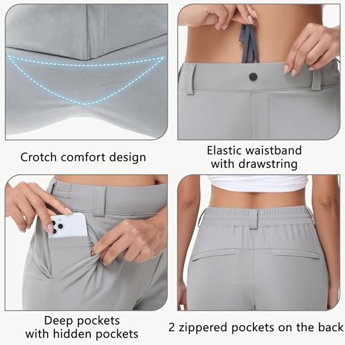 Women's Stretch Golf Pant - 7/8 Ankle Work Travel Teacher Casual Business Sweatpants with Belt Loops Nylon Fabric UPF504
