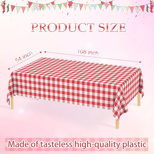 Image of WNINK 3 Pack Red Gingham Tablecloth Rectangular Red and White Checkered Tablecloths Disposable Plastic Red Plaid Table Cover for Parties, Christmas, Outdoor Picnic, Birthday, Wedding, Camping 54 x 108