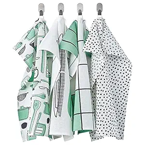 Ikea Tea Towel, White/Green/Patterned45x60 cm