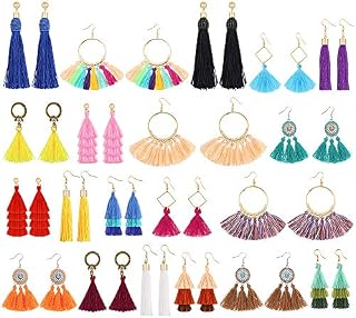 Tassel Earrings Set Dangle Earrings for Women Boho Earrings, Colorful Long Thread Drop Earrings Women Fashion Bohemia Jewelry Bohemian Tassel Earring Set for Women Girls
