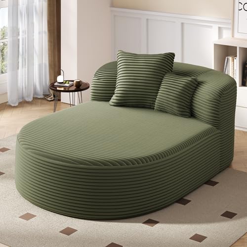 51.6-Inch Fluffy Corduroy Boneless Sleeper Daybed Oversized Single Recliner Foam Cloud Lounge Chaise,Floor Cloud Sofa Chaise W/2 Toss Pillows for Bedroom Living Room