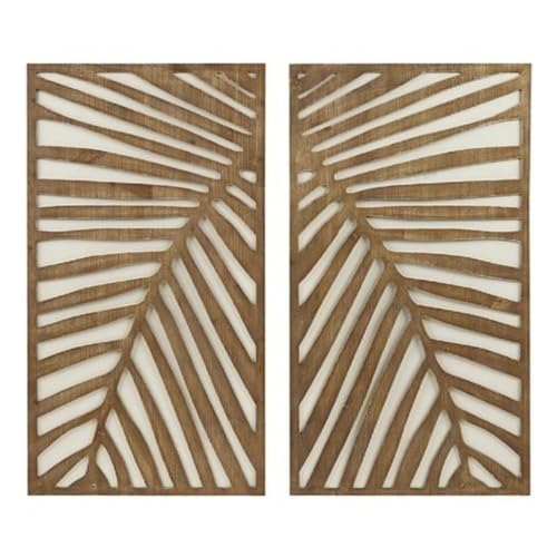 Pemberly Row Modern MDF Birch Palms Carved Wall Panel, Dark
