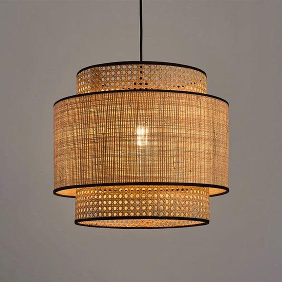 Image of AJ Cane Store Rattan Cane Webbing Premium Ceiling Light Hanging Pendant lamp for Indoor Lighting (10 inch Dia x 10 inch inch Height) (Bulb not Included)