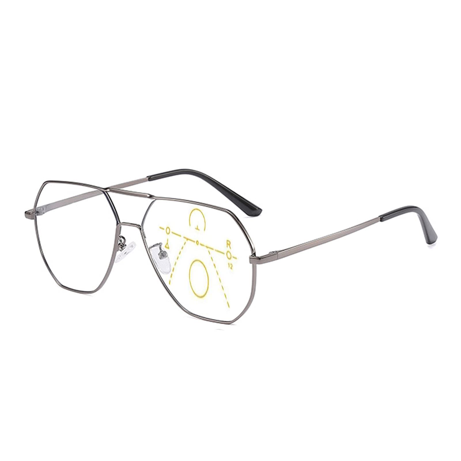 Męskie Progresywne Okulary Do Czytania Z Wieloma Ogniskami, Okulary Do Czytania Pilot Blokujące Niebieskie Światło, Okulary Do Czytania Z Metalową Ramką, 1,0-3,5/Grey/1.5 *