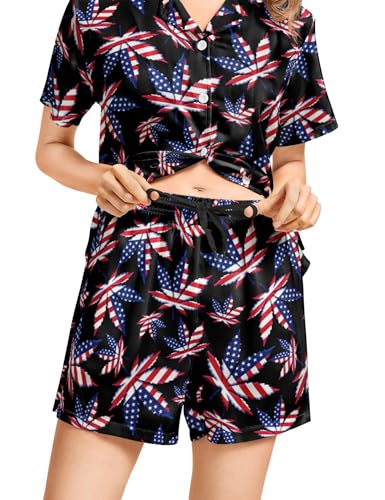 Image of Women's Pajama Sets Funny Pajamas for Women Set Comfortable 2 Piece Button Down Tops & Shorts Sleepwear Short Sleeve