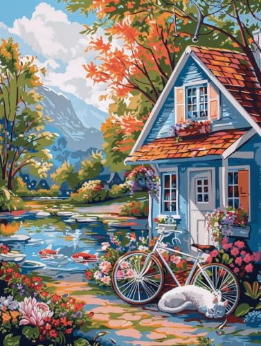 Peinture par Numéro Adulte Paysage L'étang | Kit DIY l-62 Sans Cadre 90x120cm