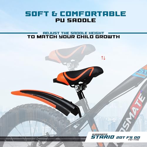Image of Kidsmate Stario Bike 20 x 300 Kids Cycle with Front Suspension | Dual Disc Brake | Ideal 7-10 Years 20T Fat Tyre Cycle - Matt Black