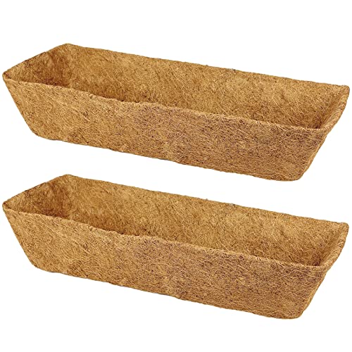 Karlliu 2 Pack 24 Inch Trough Coconut Liners for Window Box Planter Natural Coco Fiber Replacement Liner for Outdoor Plants Flowers Outside Coir Planters Porch Balcony Garden Decor