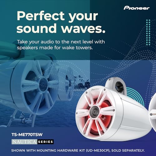 Image of PIONEER TS-ME770TSW 7.7 inch Wakeboard Tower Speakers (Pair, White Sport Design) - 250W, RGB LED Lighting, Water Resistant Marine Speaker System Upgrade for Boats and Other Outdoor Audio Systems
