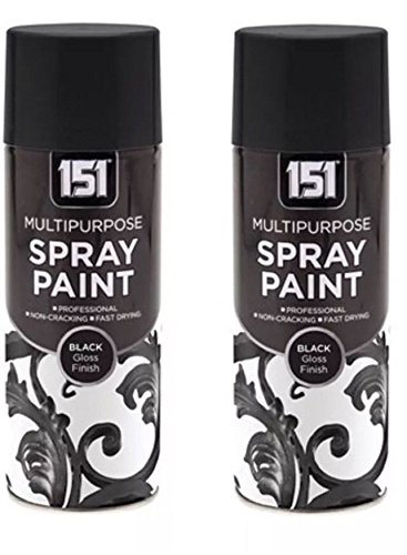 PAJEE 2 x 400ml 151 Black Gloss Aerosol Paint Spray Cars Wood Metal Walls Graffiti