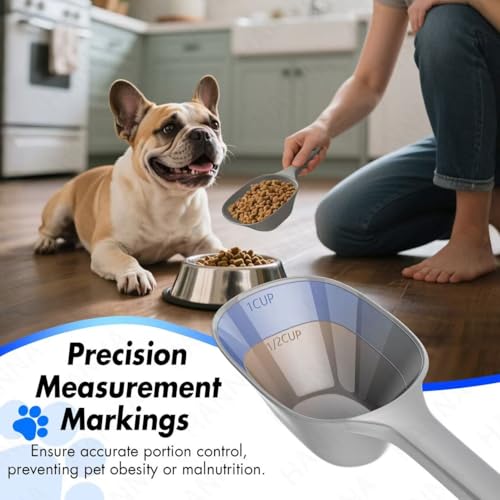 Image of Small Food Scoop 2 PACK,1 Cup Capacity Dog Food Scoop With Measuring Lines For Dog, Puppy and Cat Coffee Bean Scoop, Flour Scoop (Grey)