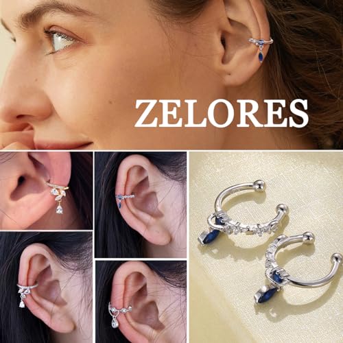 925 Sterling Silver Cuff Earrings for Women Adjustable Non-Piercing Cartilage Wrap Clip On Earrings Cubic Zirconia Dangle Ear Cuff Earring Set2