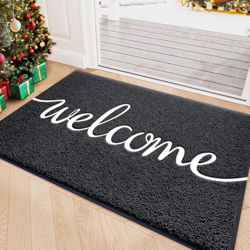 CozyBounty Black Door Mat Welcome Mats Outdoor Indoor Non-Slip Doormat for Entryway Low-Profile...
