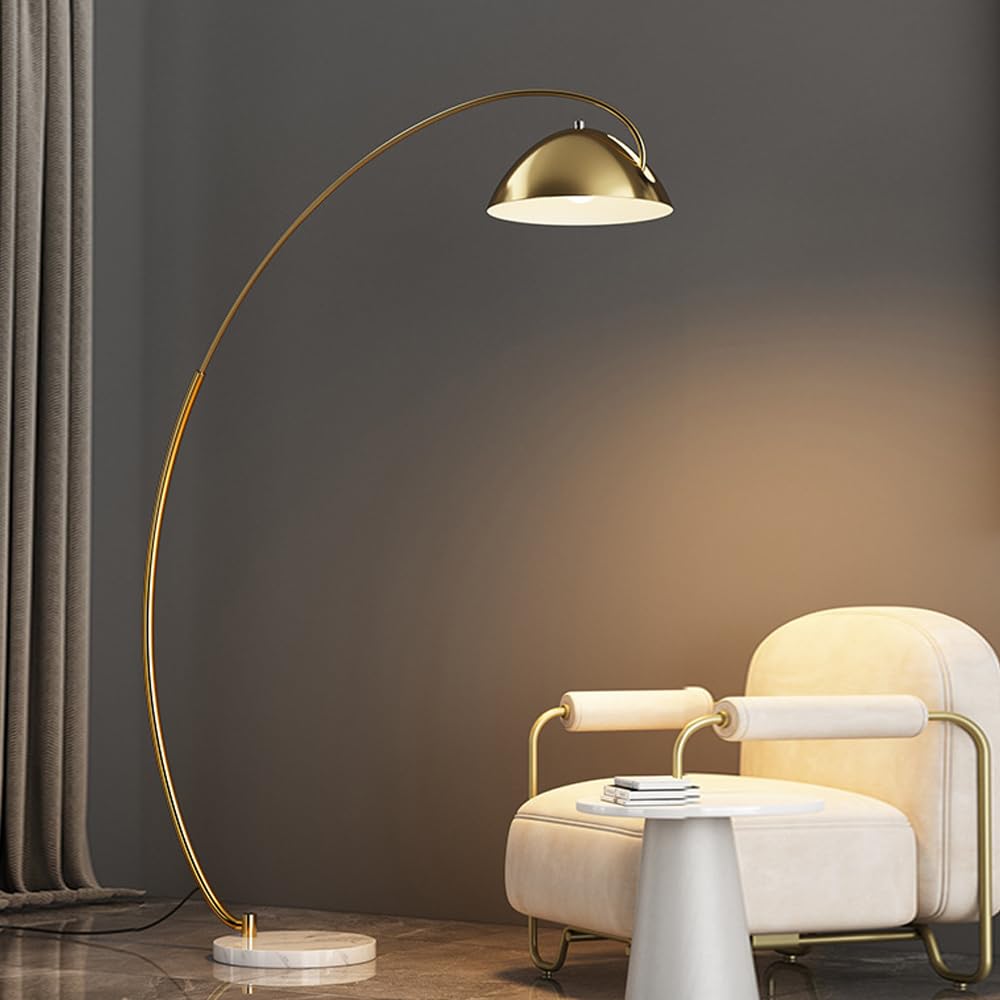 HGJHJJHK Nordic Globe Floor Lamp Marble Base Floor Light Arc Golden Iron Standing Lamp with E26 Dimmable Adjustable Iron Shade Tall Light for Living Room Bedroom Reading Room