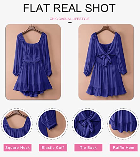 Image of Dokotoo Womens Dress Lantern Sleeve Elastic Waist Tie Backless Mini Dress | Square Neck,Off Shoulder,Flowy,Ruffle A-Line,Casual,Mini Dress,Beach Vacation Clothes,Fall Outifits,Wedding Guest,Boho