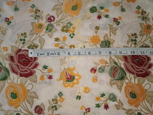 Tissu brocart jacquard roses multicolores laize 111cm pour couture