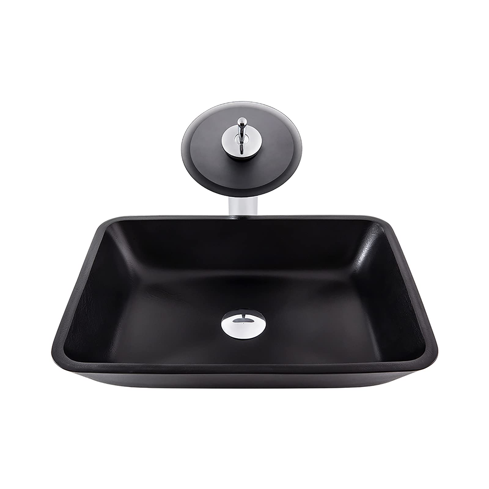 SBCGFY Vessel Sinks, Bathroom Vessel Sink Artistic Glass Vessel Sink Vessel Bowl Sink Countertop Vanity Vessel Sink With Waterfall Faucet And Pop Up Drain Combo,Rectangle A-One Size