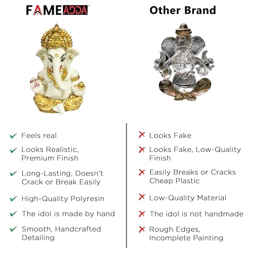 Image of 3.5 Inch Ganesha Idol Car Dashboard Idol Ganesha Murti Ganpati Idol for Home Decor Lord Ganesh Statue Gift for Office Desk Puja Room Figurine Decoration (Off White)