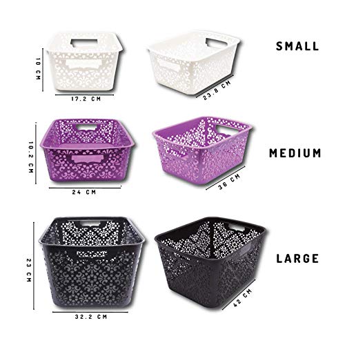 Image of Cutting Edge Essentials Plastic Storage Baskets /Shelf /Turkish Rack without Lid - Set of 1 for Fruit Vegetable Bathroom Stationary Home Basket with Handle (Black, Small)