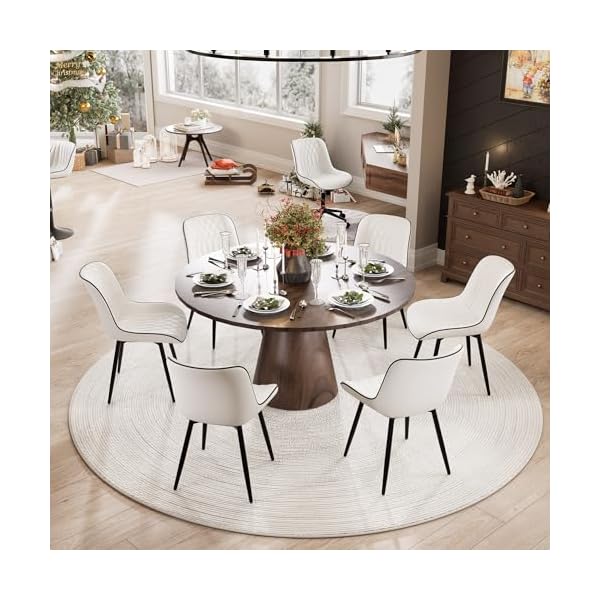 Younike white dining chairs set of 2 with high backs mid century modern kitchen dining room chair faux leather upholstered comfortable large padded accent side chair metal legs sillas de comedor  urban country home decor
