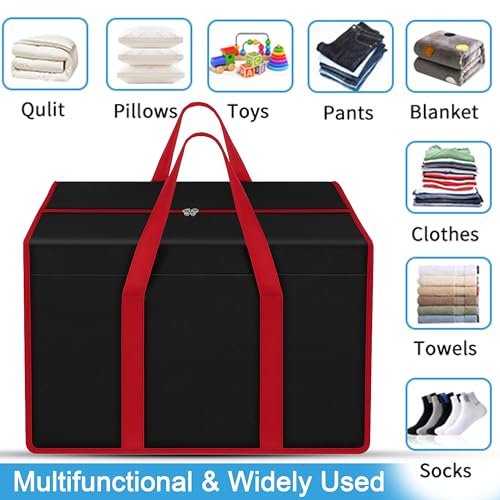 Image of Storite 2 Pack Nylon 85 L Moisture Proof Multi-Purpose Underbed Storage Bag /Clothing Storage Organiser /Toy Storage /Blankets Storage Bag with Zipper and Strong Handle (Black,57x36.8 x40.5 cm)