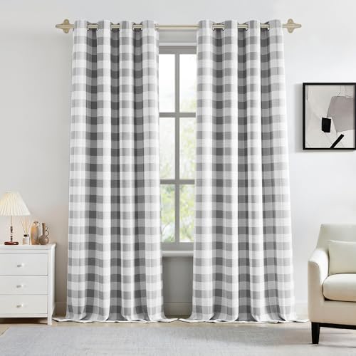 Randall 90% Blackout Gingham Checkered Farmhouse Curtain,Panels,90",Gray