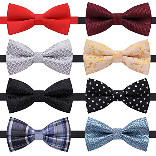 Image of AUSKY 8 PACKS Elegant Adjustable Pre-tied Bow Ties for Men Boys (1&4&5&6&8 Pack for option)