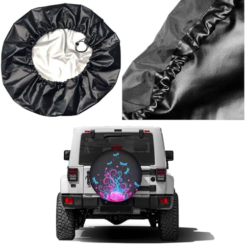 Image of Abstract Sparkle Dragonfly Roses Spare Tire Cover 17 inch Waterproof Dust-Proof Universal Spare Wheel Tires Covers Fit for Jeep,Trailers, RV, SUV,Many Vehicle Diameter 31 inch-33 inch