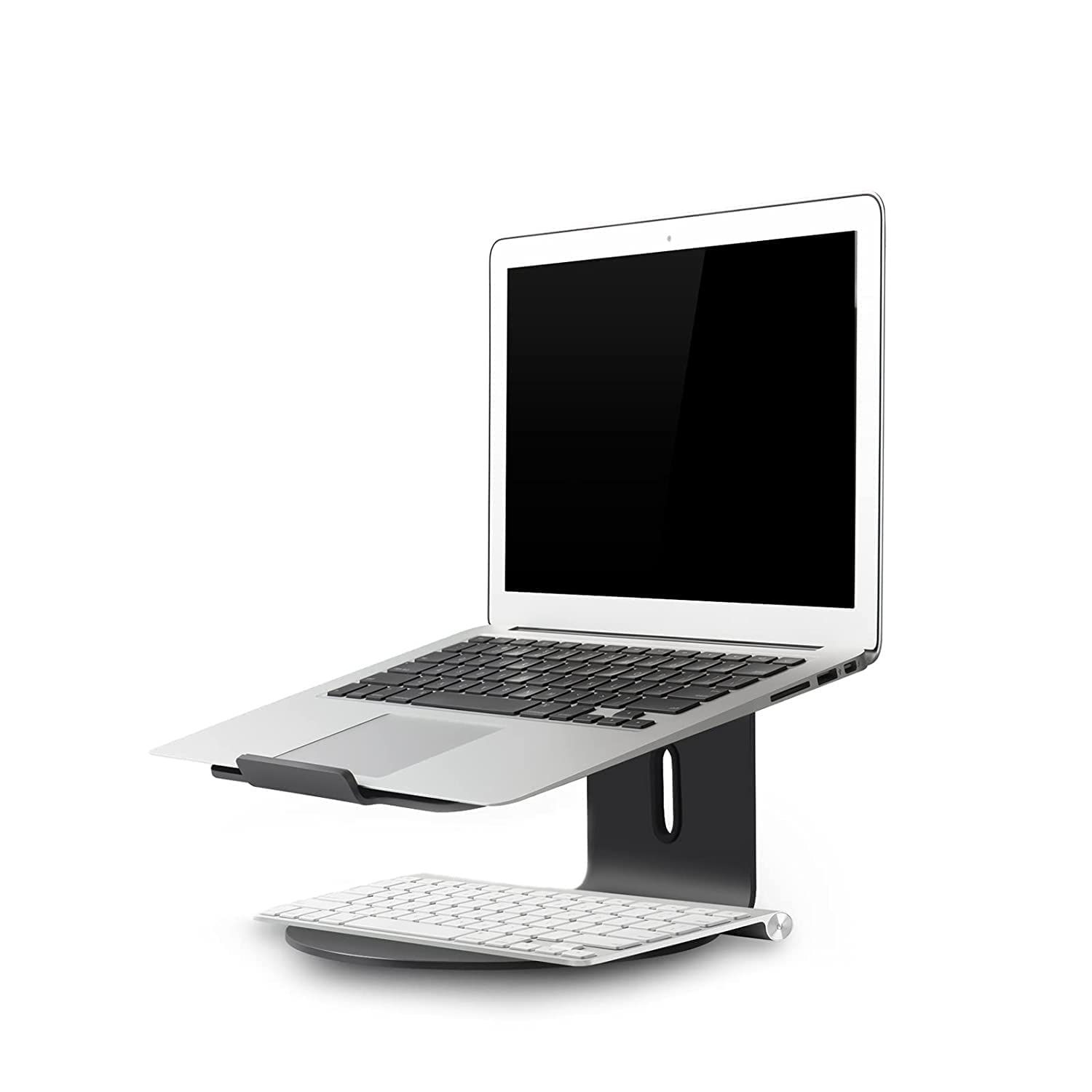 Urban Kings Ergonomic Aluminum Laptop Stand - 360-Degree Swivel, Rubber Cushion - Cable Organizing Hole, Space-Saving C-Shaped Design - Made for 11-17 Inch Laptops (Dark Grey)