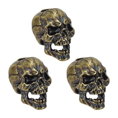 FINGERINSPIRE 3 cuentas de cordón de cuchillo de calavera de 20 x 18 x 13 mm, agujero: 5 mm, cuentas de latón, cuentas de paracaídas para cuchillos, colgante, linterna, nudillos, pulsera, cuentas de