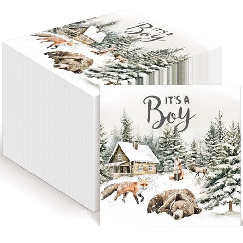 Servilletas de papel Tenceur 'It's a Boy' para baby shower con oso y zorro