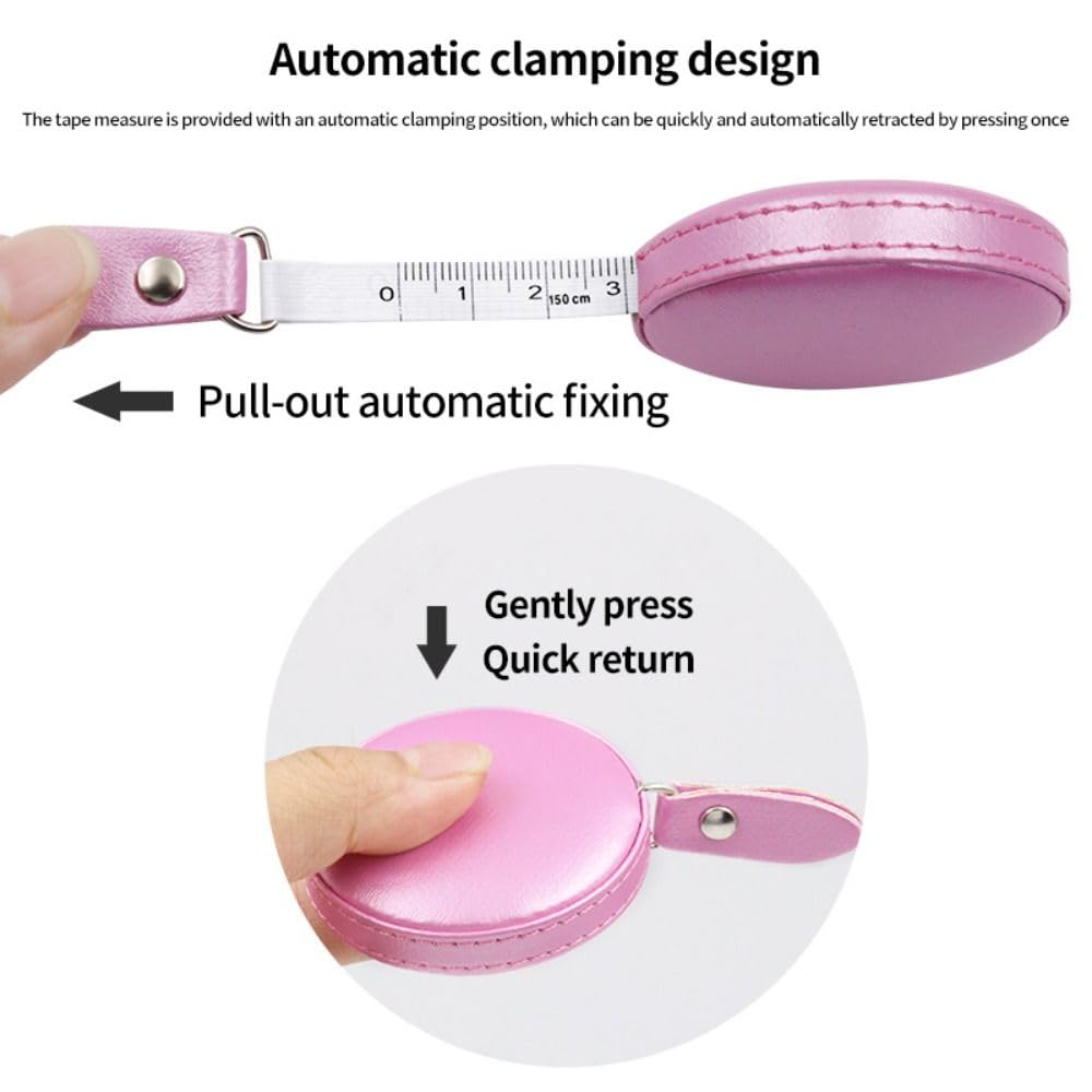 150 cm 60 "Cinta de Regla retráctil Cinta métrica de Cuero Herramienta de medición de Cinta de Rollo portátil retráctil automático(Silver)