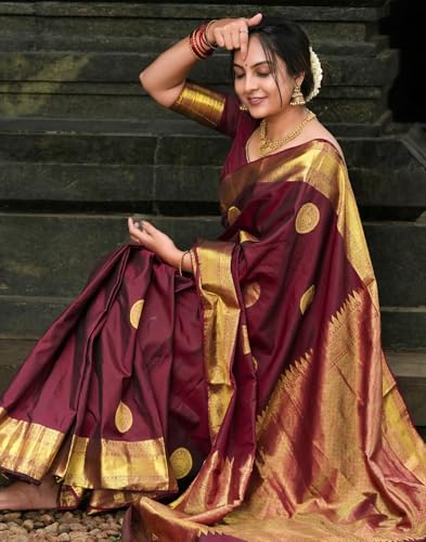 Image of SIRIL Women's Banarasi Kanjivaram Soft Silk Jacquard Saree with Unstitched Blouse Piece